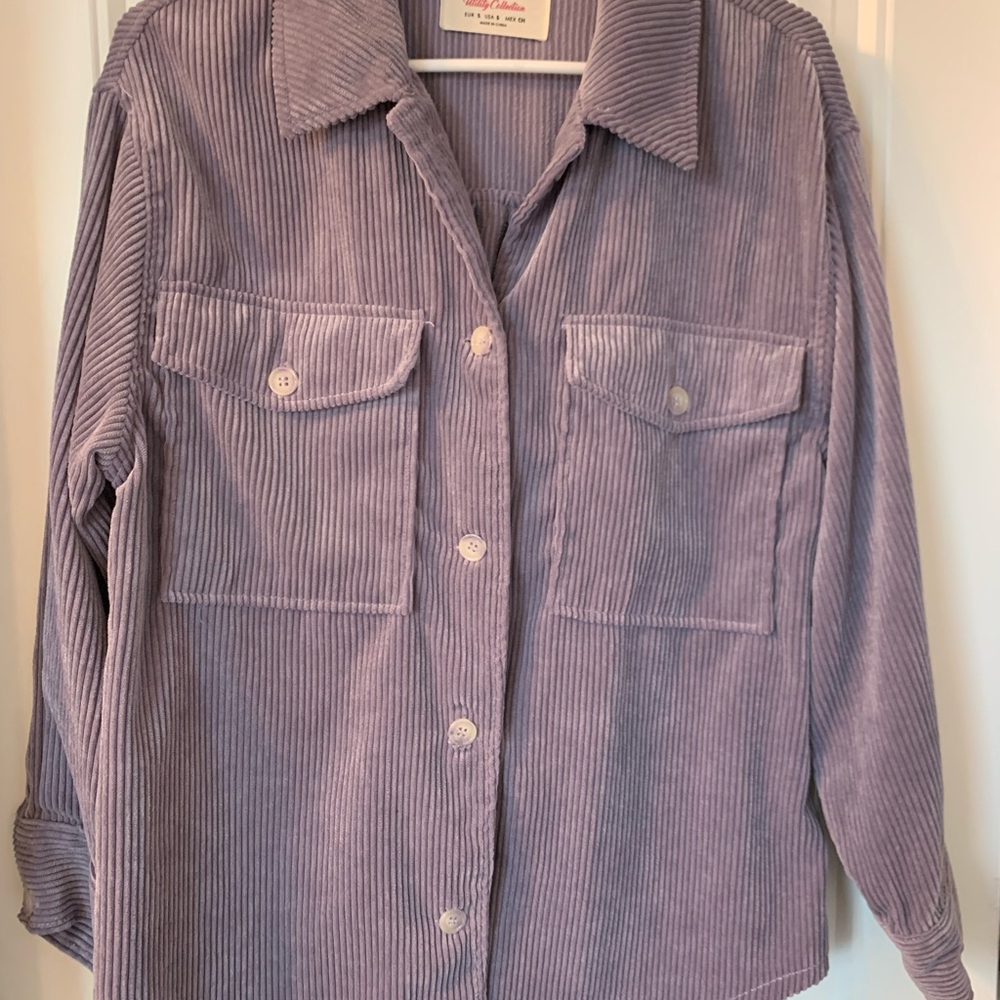 Purple Corduroy Button-Up Shirt